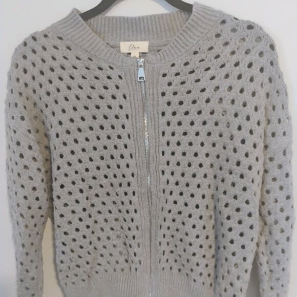 Elan Women's Open-Knit Zip-Up Sweater in Light Gray Size S - Picture 1 of 6